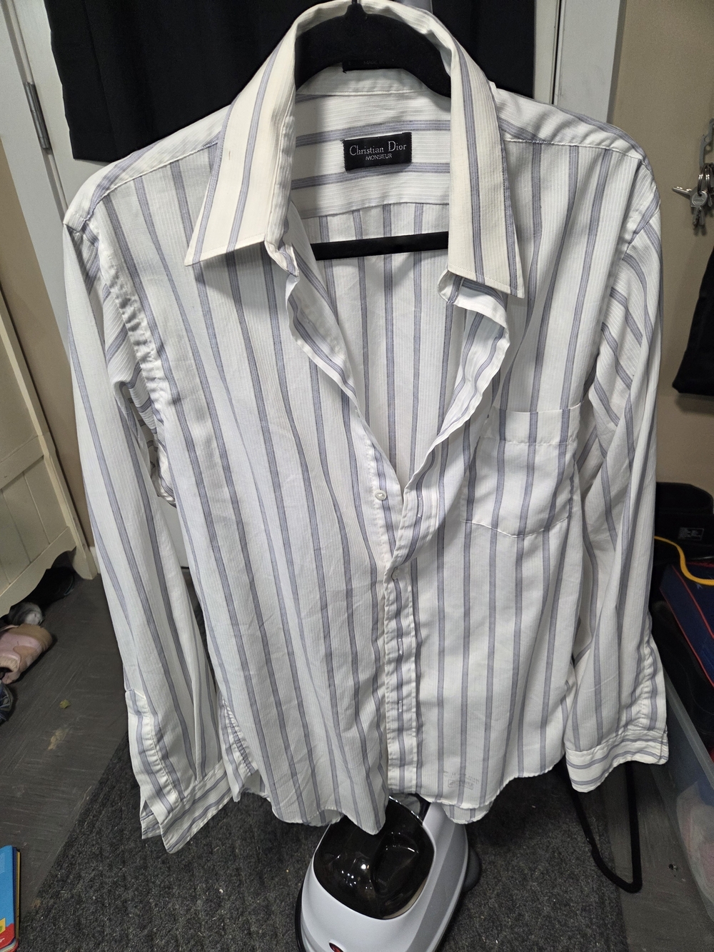 Dior White Shirt with Light Blue Vertical Stripes